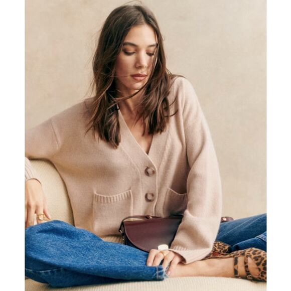 Sezane Jady Oversized 100% Yak Wool Cardigan Jumper Sweater Natural Medium - Picture 3 of 7